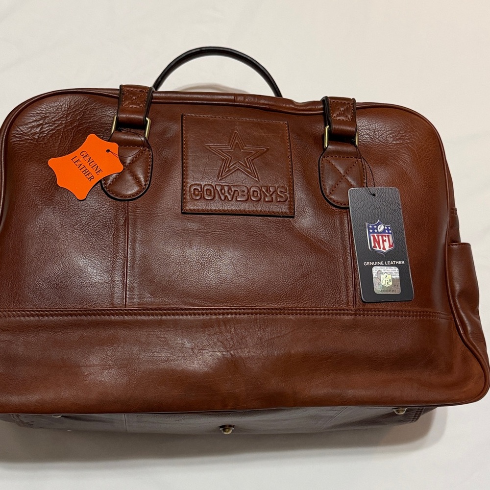NFL Dallas Cowboys Brown Genuine Leather Duffel Bag NWT